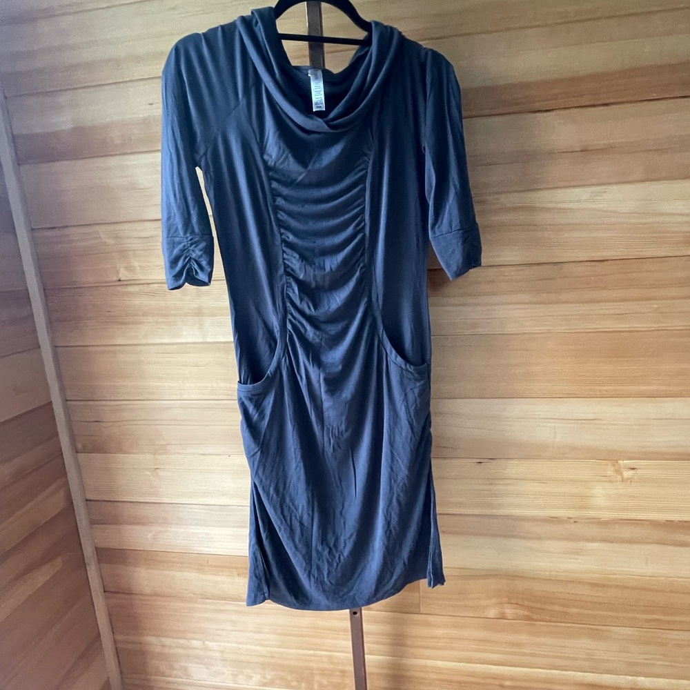 Nomads Hemp Clothing Dress Cowl Neck Ruched Design Blue 3/4 Sleeves Medium